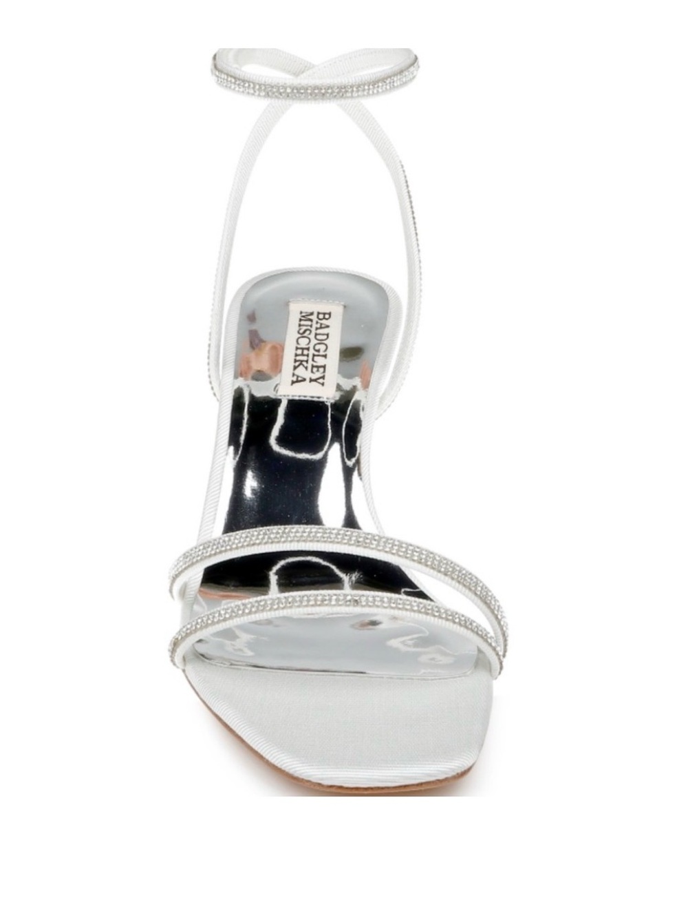 Badgley Mischka White Crystal-Trim Ankle-Strap Sandal